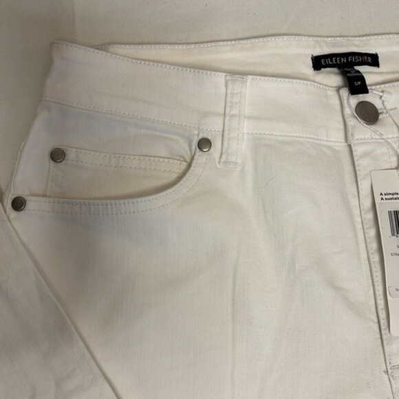 Eileen Fisher White Straight Ankle Jeans Frayed Hem Size S/P - Picture 5 of 9